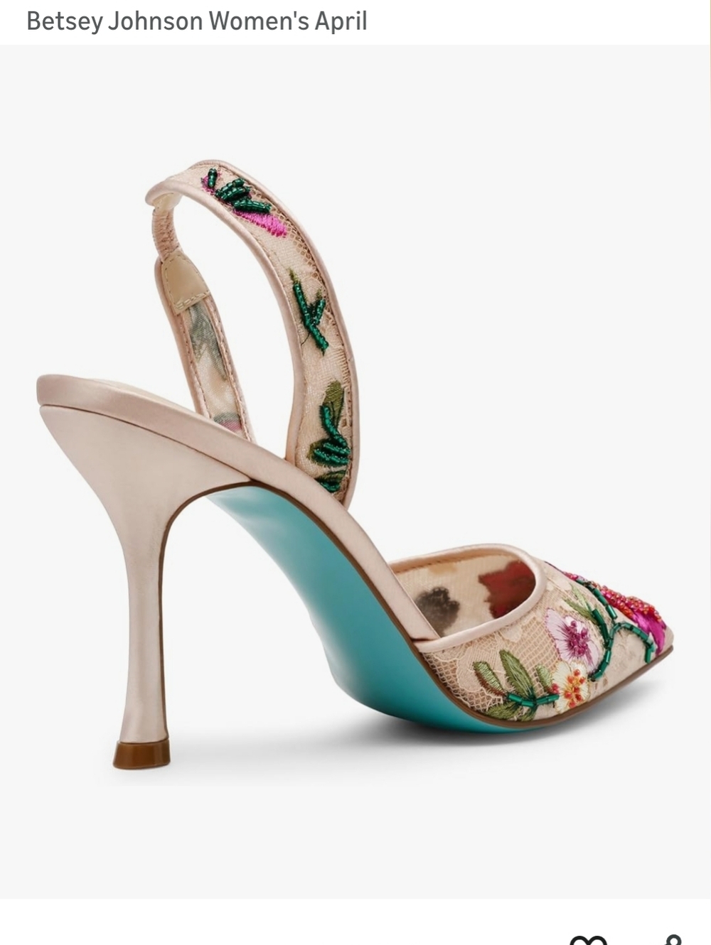 Betsey Johnson Womens' April - Pink Embroidered Pointed-Toe Slingback Heel - Picture 2 of 8